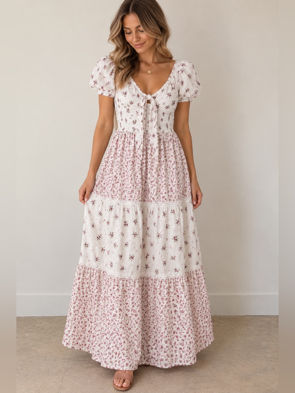Floral Cottagecore Smocked Maxi Dress Size S